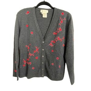 Vintage Escada Margaretha Ley Floral Wool Cashmere Gray Luxury Cardigan Sz 34 XS